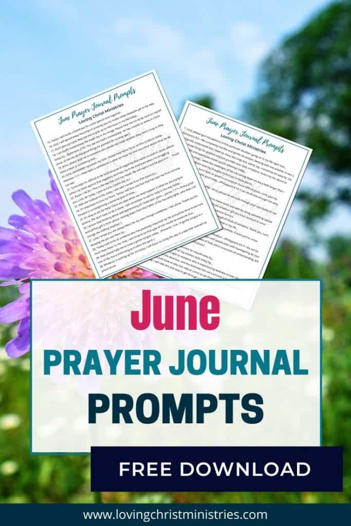image of purple flowers and title text overlay - June Prayer Journal Prompts