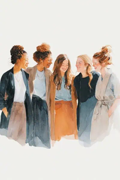 Illustration of a group of women smiling and laughing together.