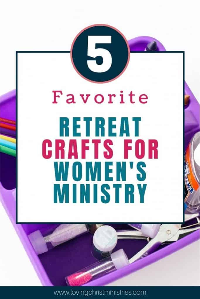 image of craft tote with title text overlay - 5 Favorite Retreat Crafts for Women's Ministry
